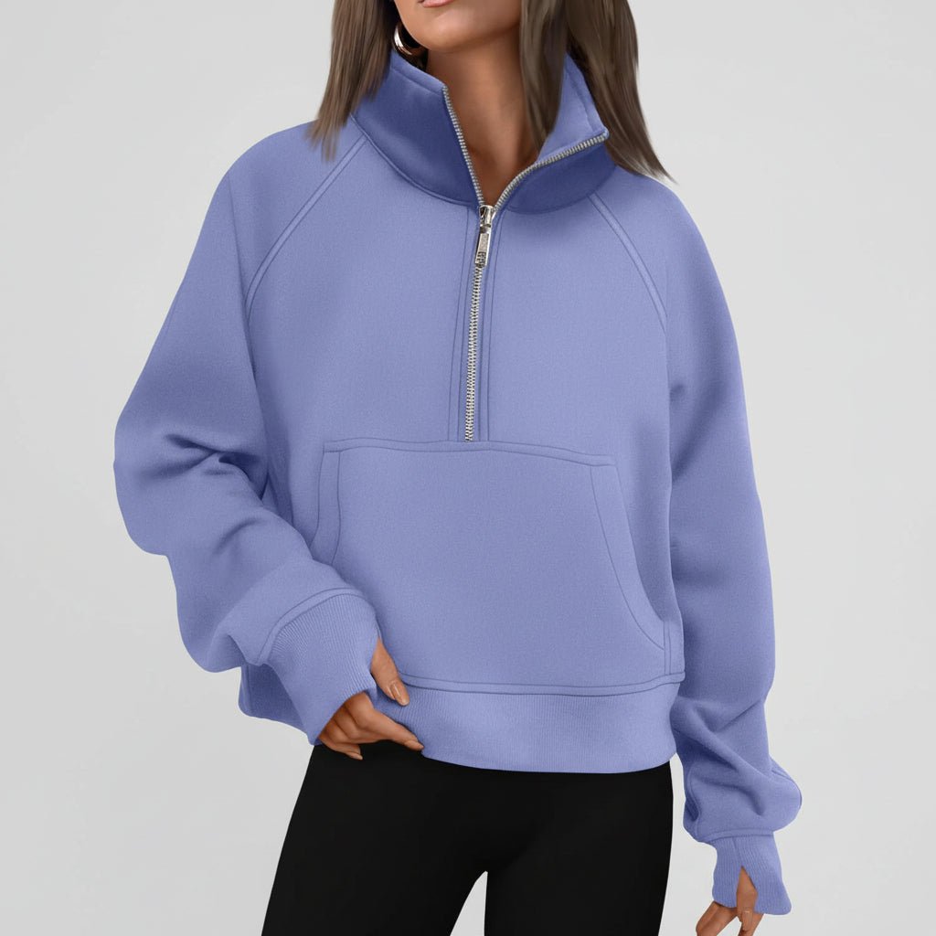 Ladies Fleece Crop Top Hoodie Pocketed Jacket