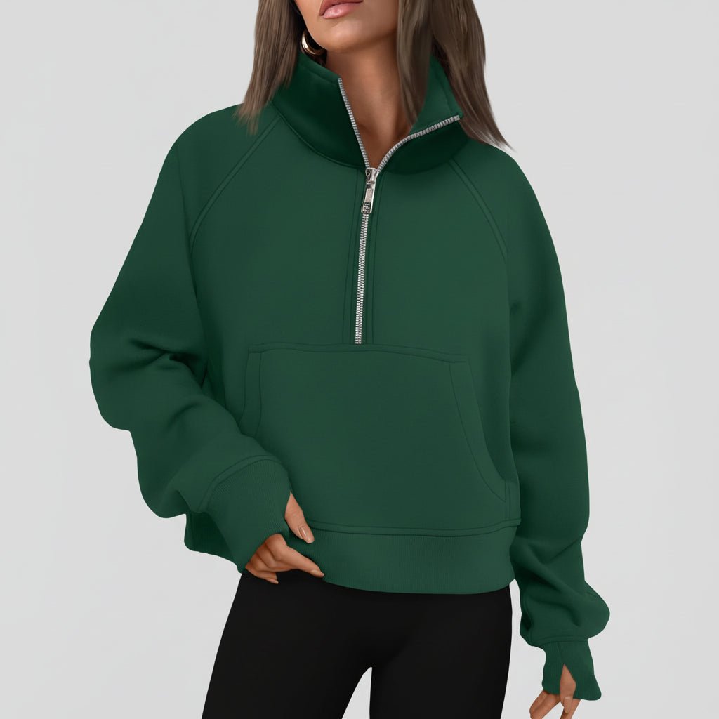 Ladies Fleece Crop Top Hoodie Pocketed Jacket