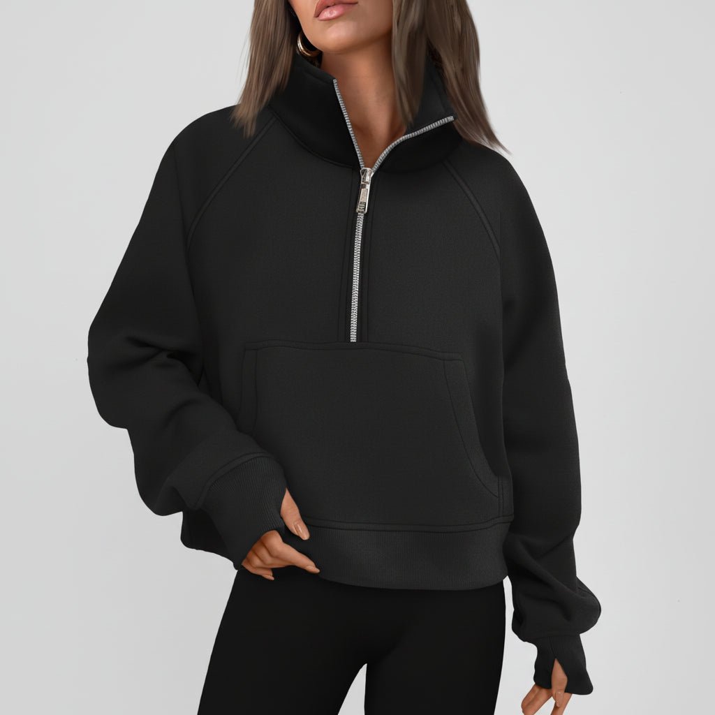 Ladies Fleece Crop Top Hoodie Pocketed Jacket