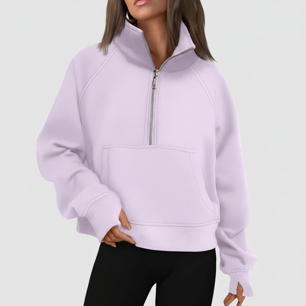 Ladies Fleece Crop Top Hoodie Pocketed Jacket