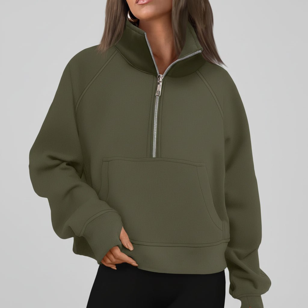 Ladies Fleece Crop Top Hoodie Pocketed Jacket