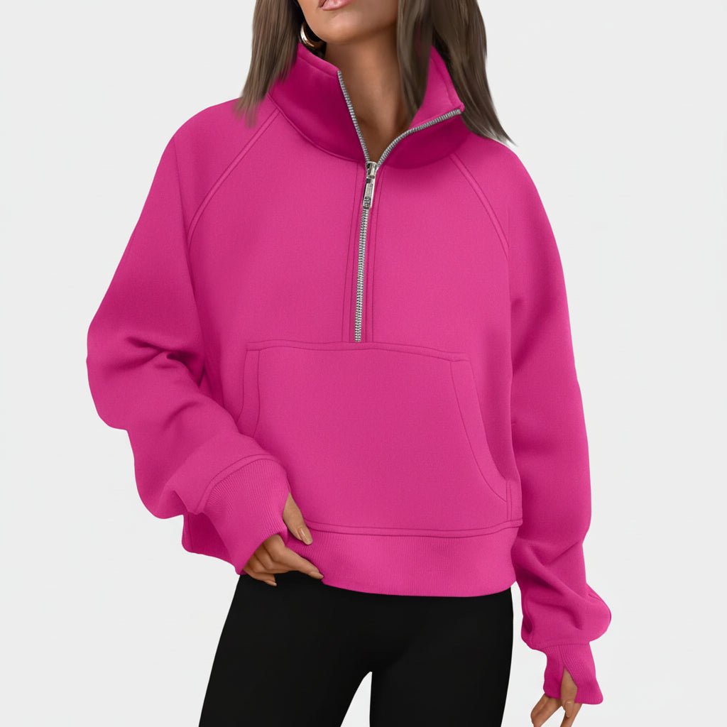 Ladies Fleece Crop Top Hoodie Pocketed Jacket