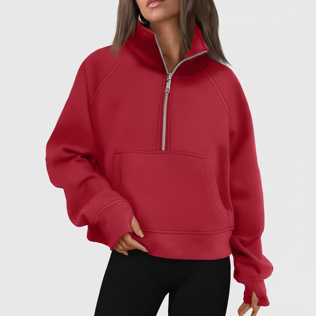 Ladies Fleece Crop Top Hoodie Pocketed Jacket