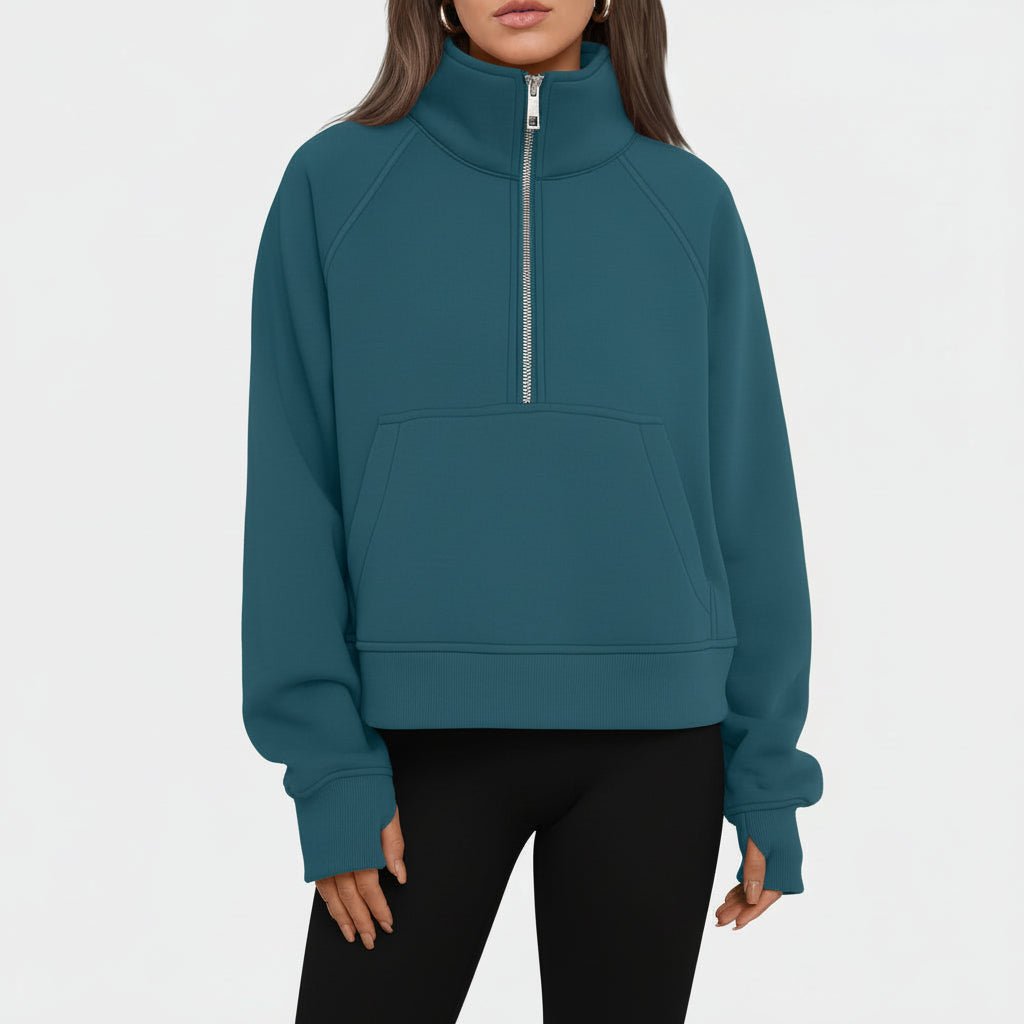 Ladies Fleece Crop Top Hoodie Pocketed Jacket