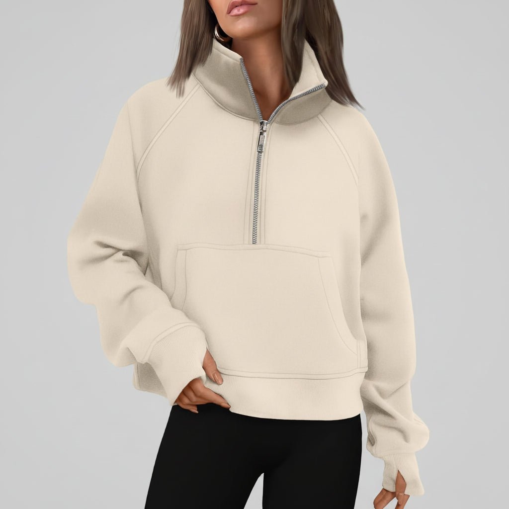 Ladies Fleece Crop Top Hoodie Pocketed Jacket