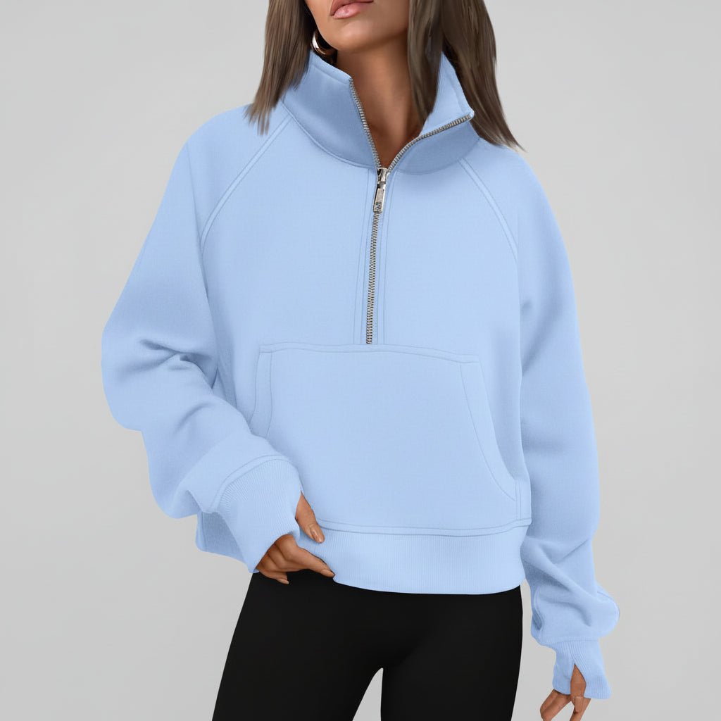 Ladies Fleece Crop Top Hoodie Pocketed Jacket