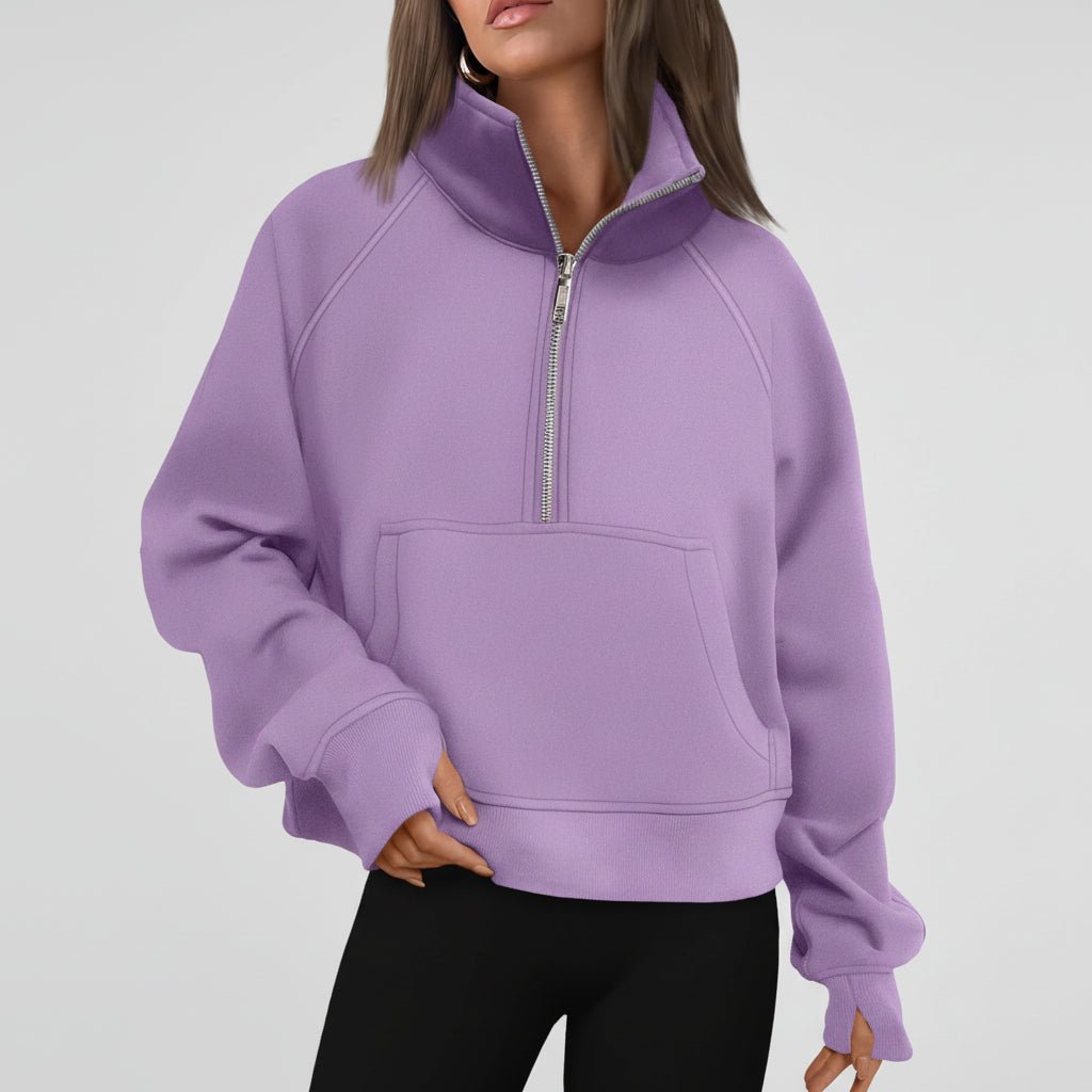 Ladies Fleece Crop Top Hoodie Pocketed Jacket