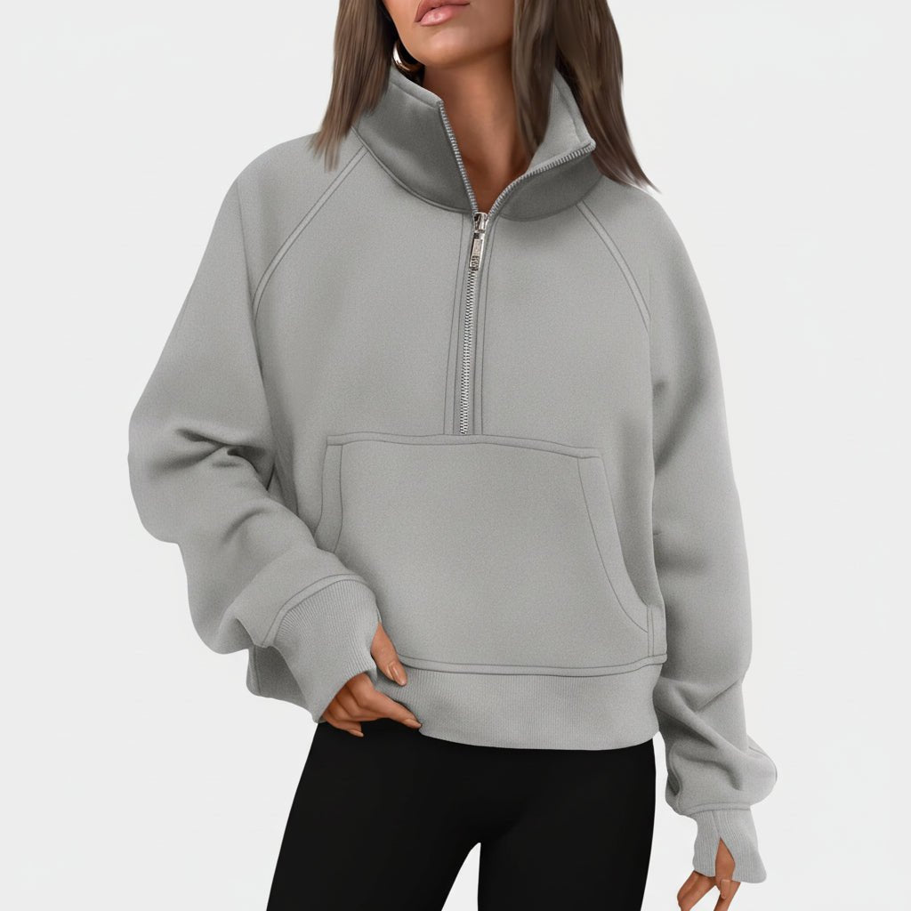 Ladies Fleece Crop Top Hoodie Pocketed Jacket