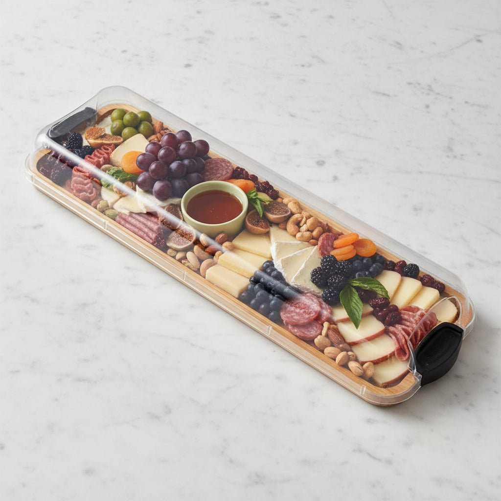 Portable Wooden Cheese Serving Platter Locking Lid