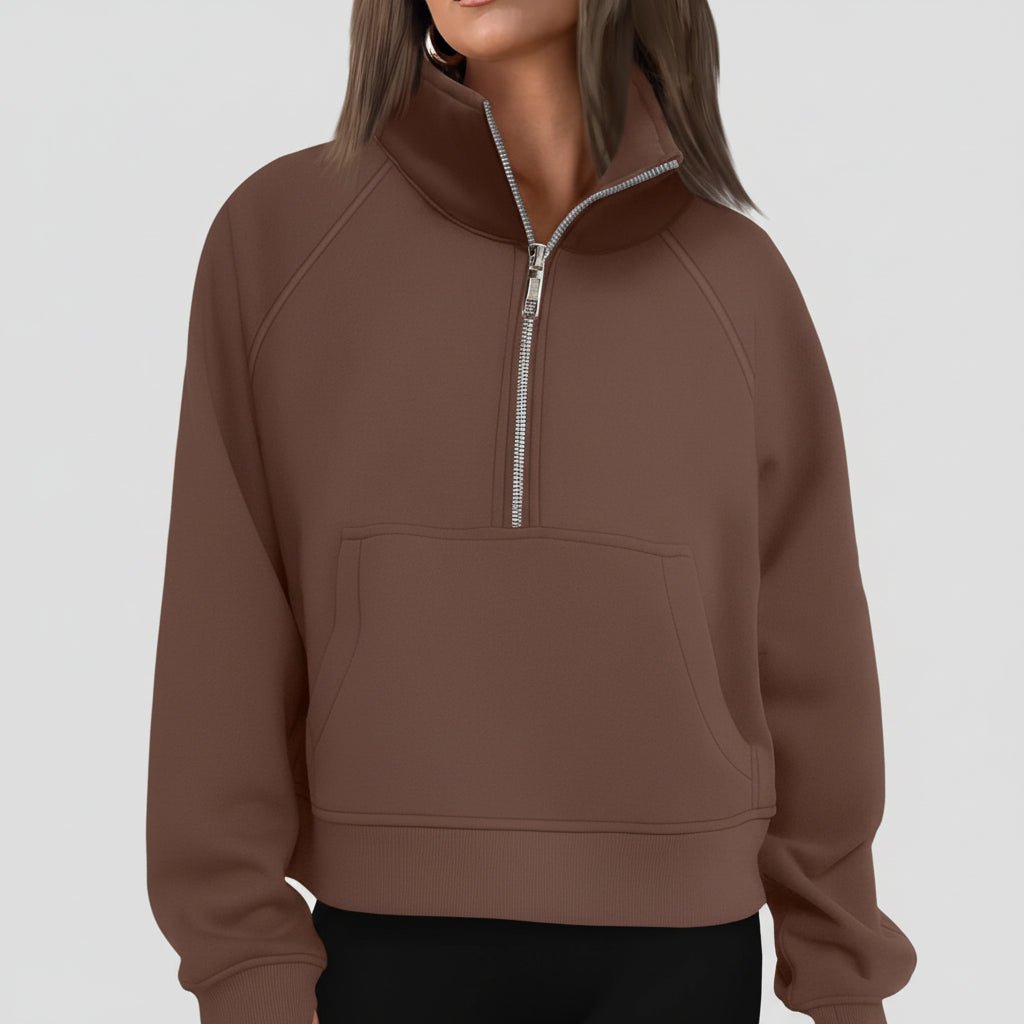 Ladies Fleece Crop Top Hoodie Pocketed Jacket