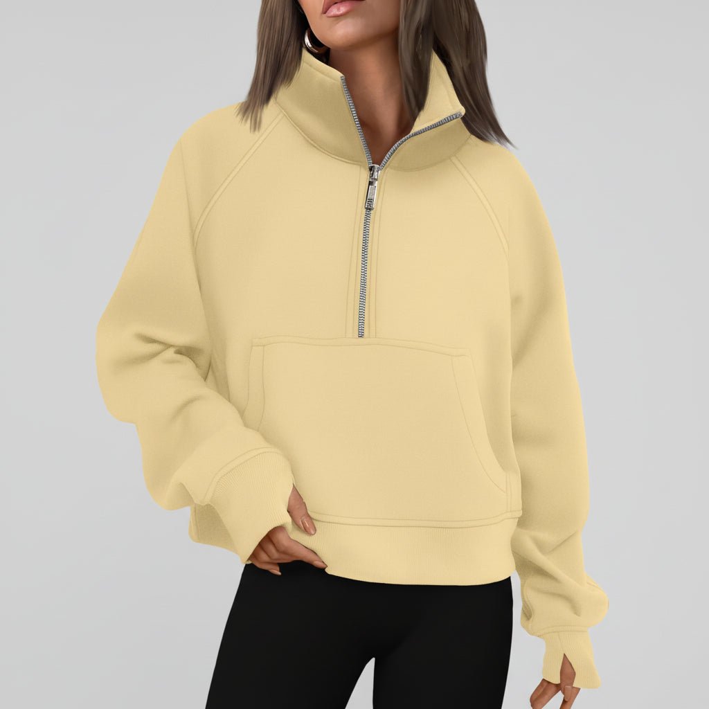 Ladies Fleece Crop Top Hoodie Pocketed Jacket