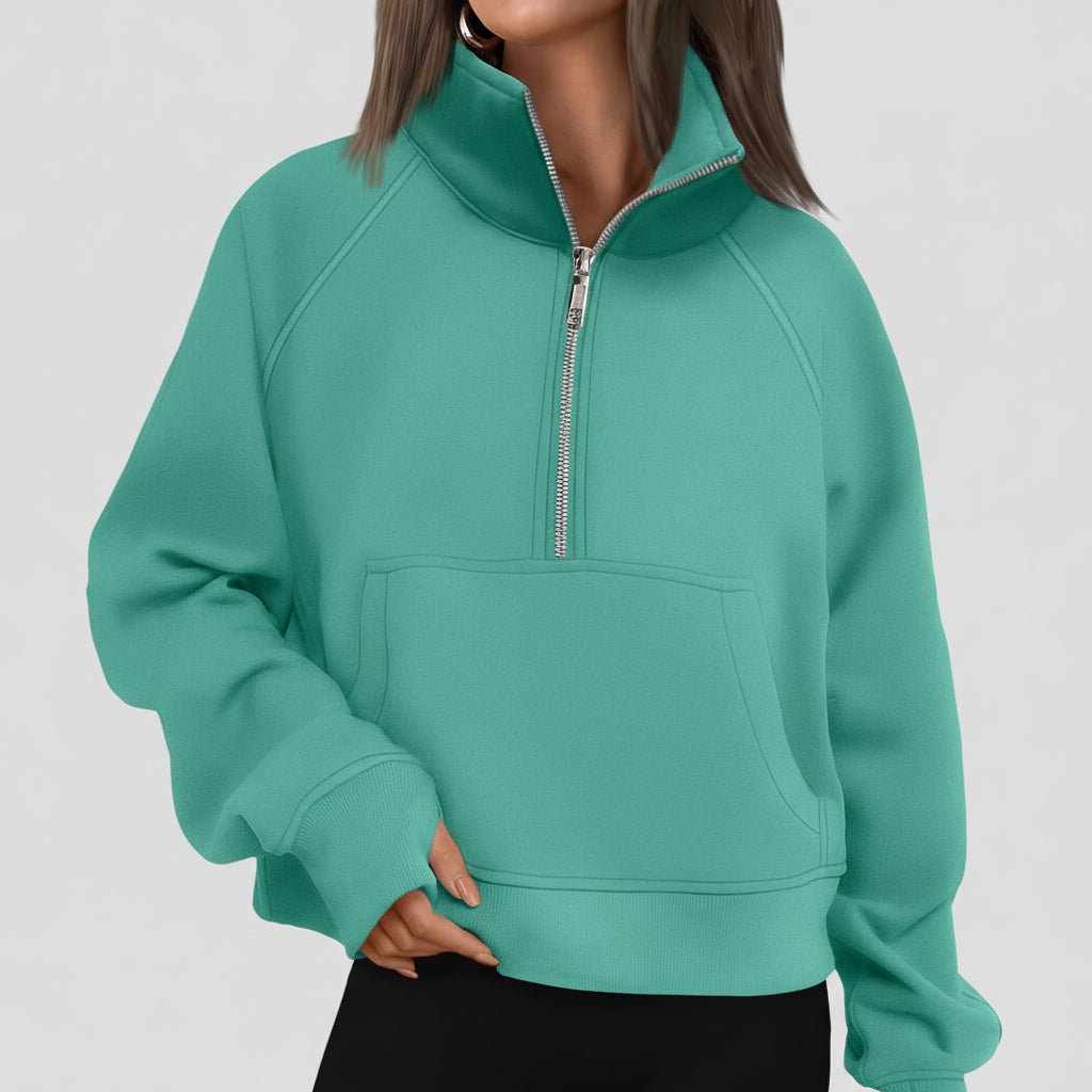 Ladies Fleece Crop Top Hoodie Pocketed Jacket