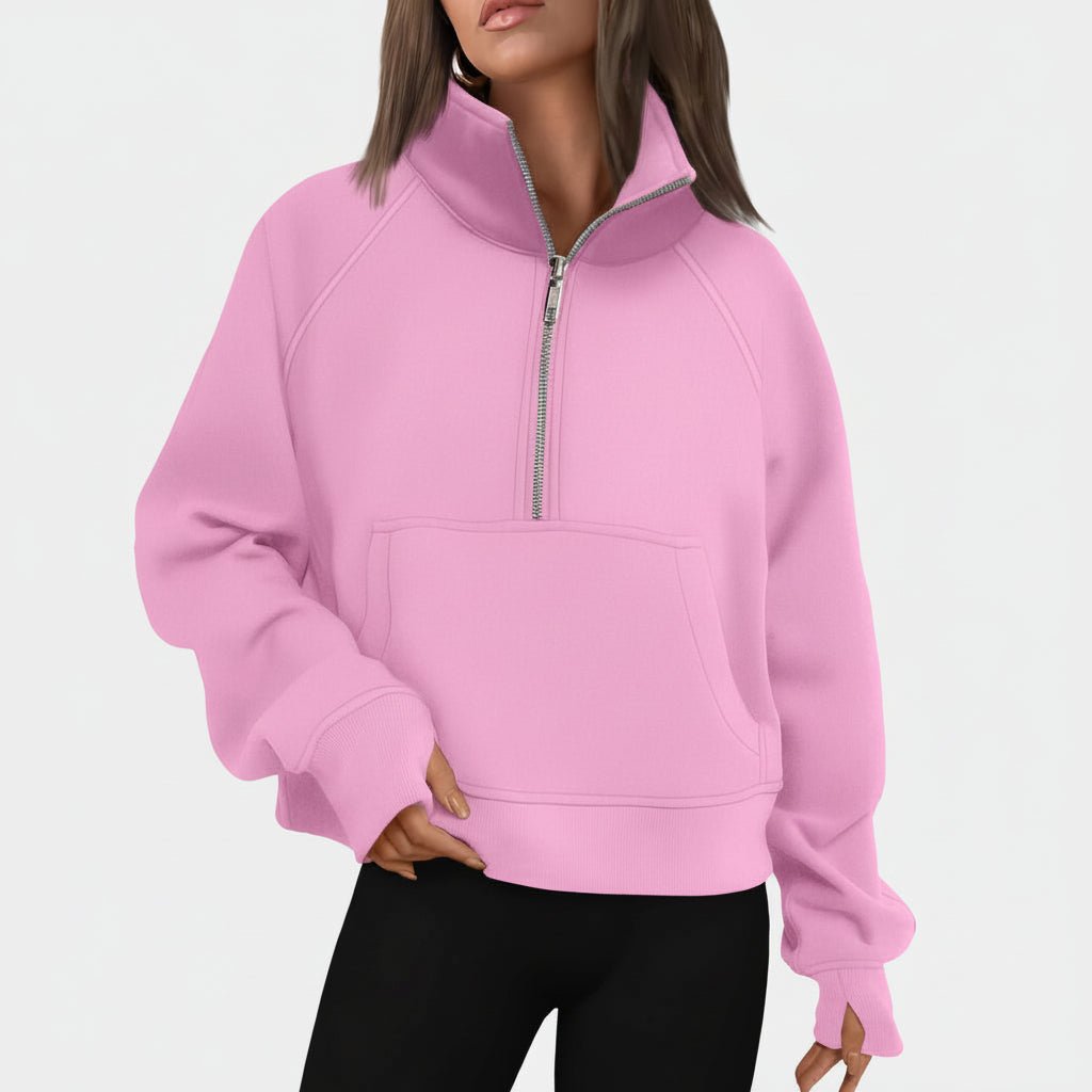 Ladies Fleece Crop Top Hoodie Pocketed Jacket