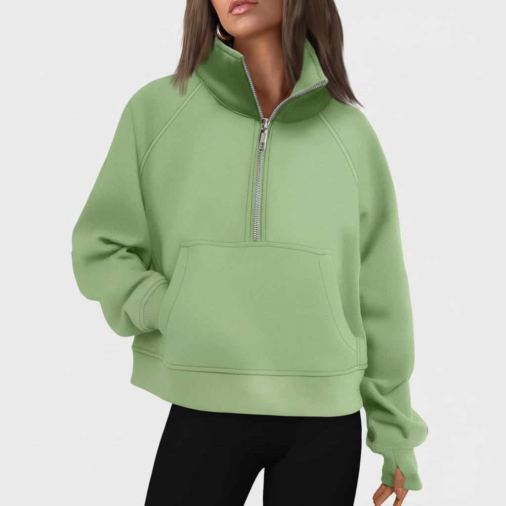 Ladies Fleece Crop Top Hoodie Pocketed Jacket