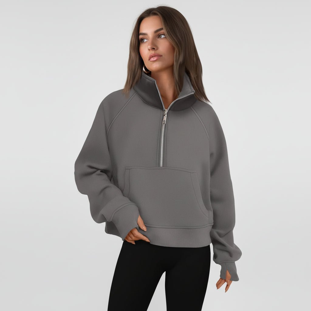 Ladies Fleece Crop Top Hoodie Pocketed Jacket