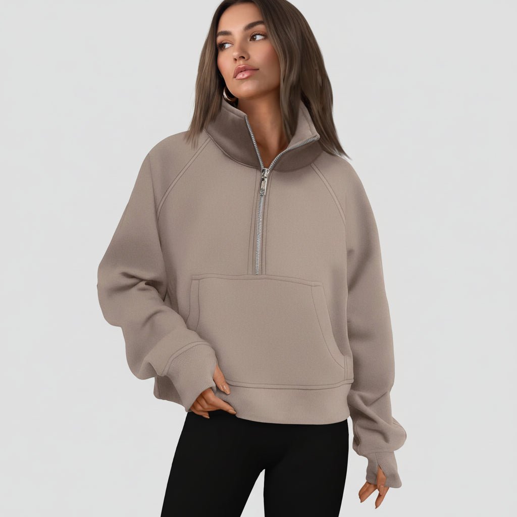 Ladies Fleece Crop Top Hoodie Pocketed Jacket