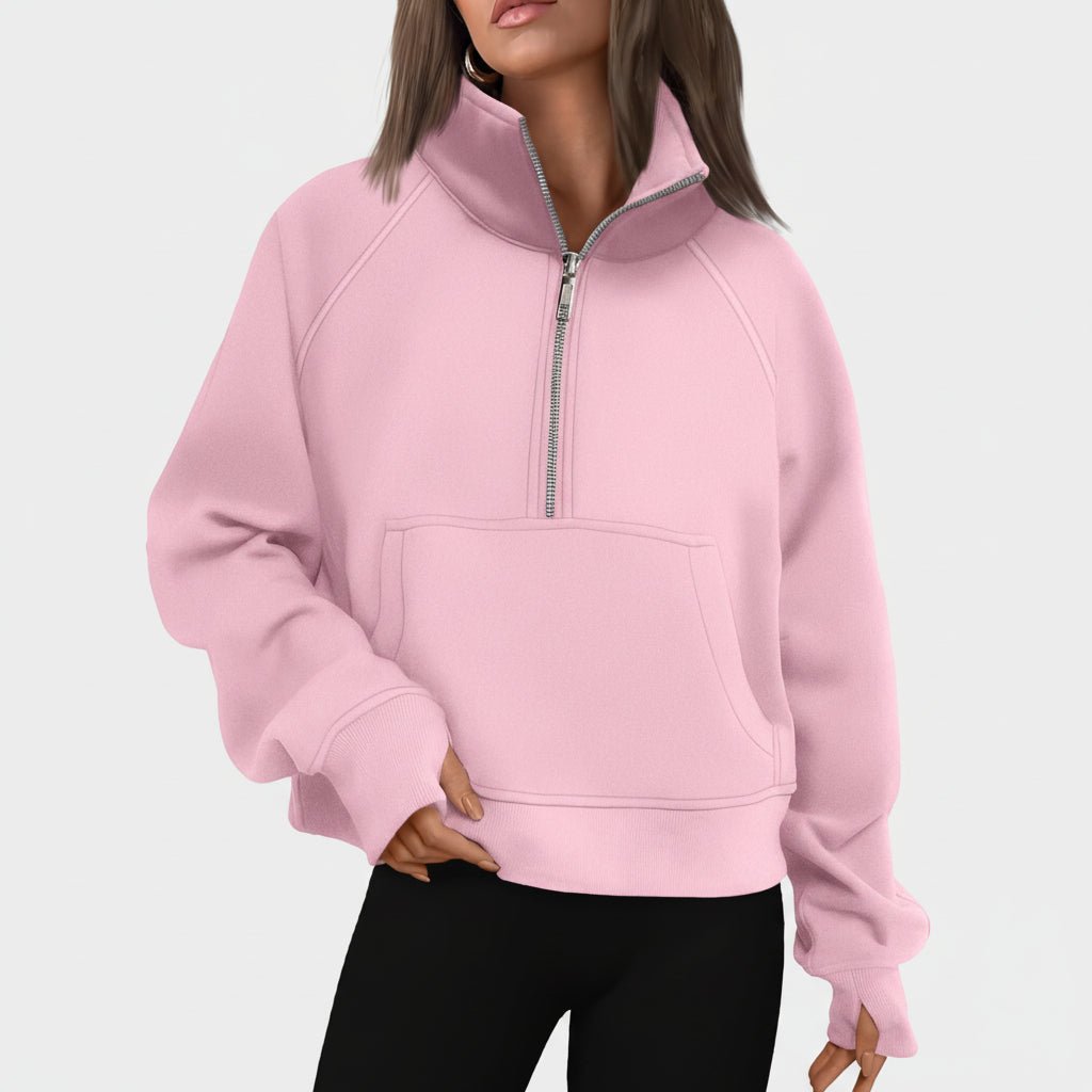 Ladies Fleece Crop Top Hoodie Pocketed Jacket