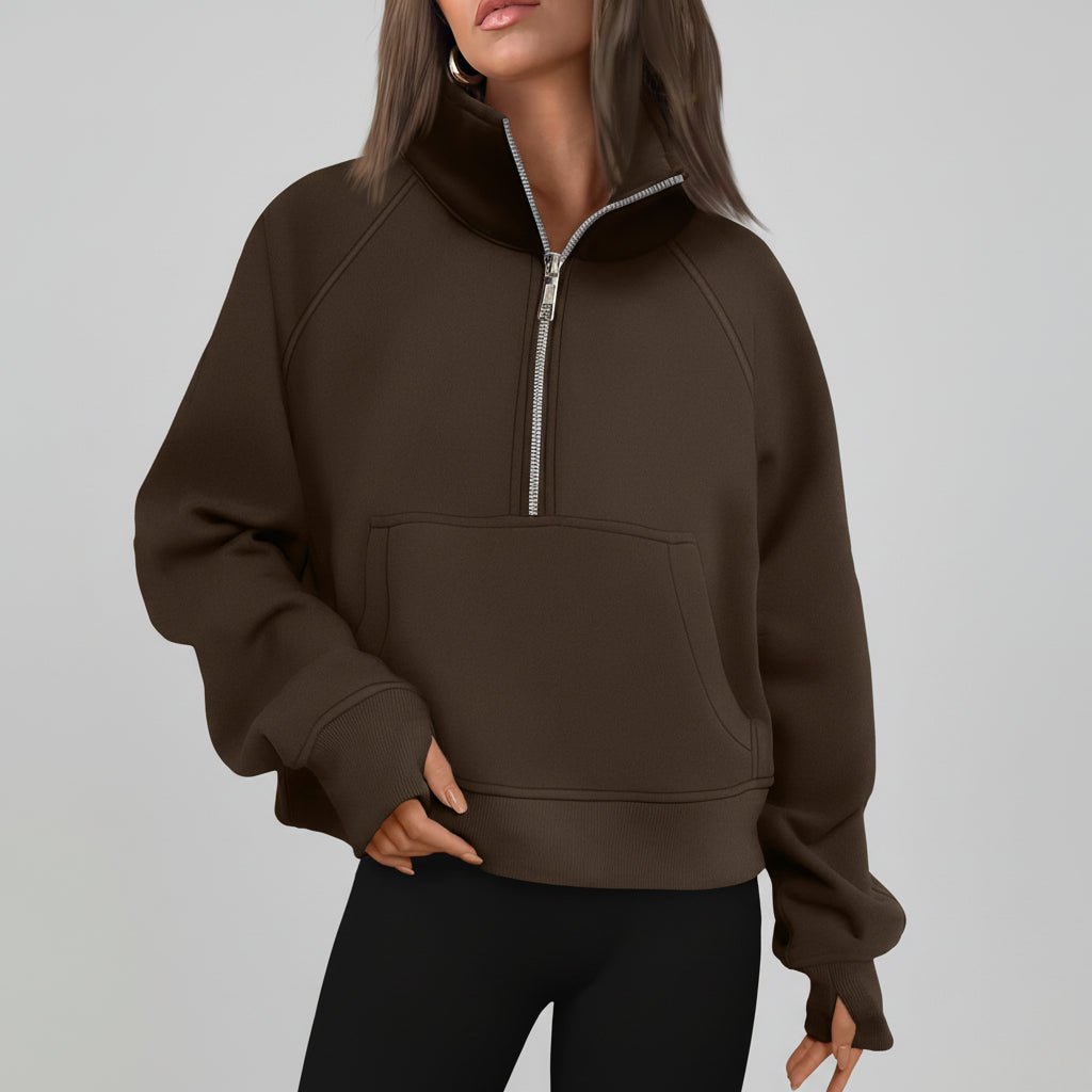 Ladies Fleece Crop Top Hoodie Pocketed Jacket