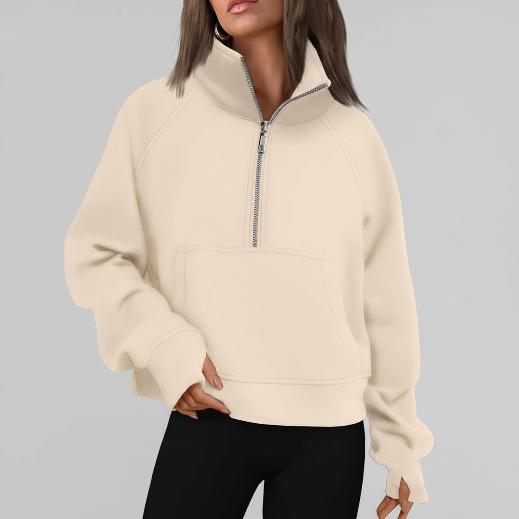 Ladies Fleece Crop Top Hoodie Pocketed Jacket - SweetyGem
