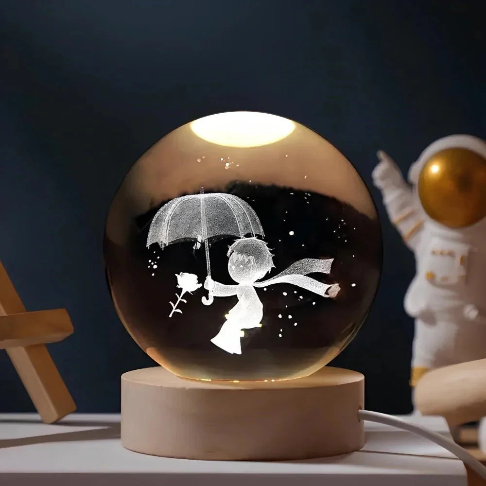 Glowing Crystal Orb Table Lamp Galaxy Pattern