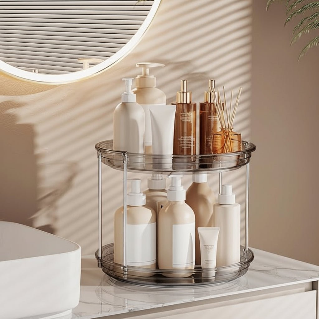 Double Layer Turntable Spice Storage Rack Kitchen Organizer