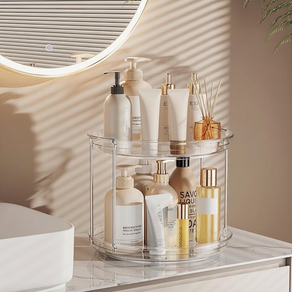 Double Layer Turntable Spice Storage Rack Kitchen Organizer