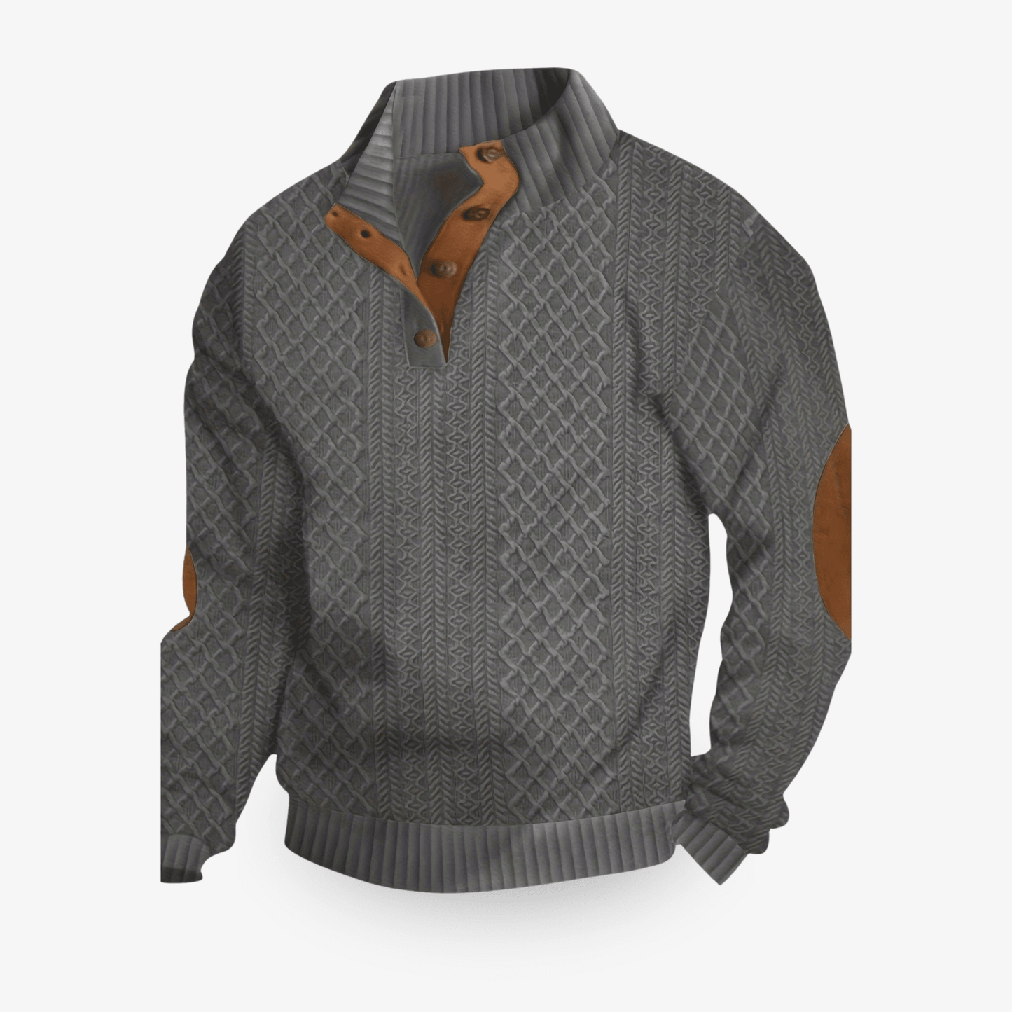 Mens Cable Knit Crew Neck Sweater with Elbow Patches