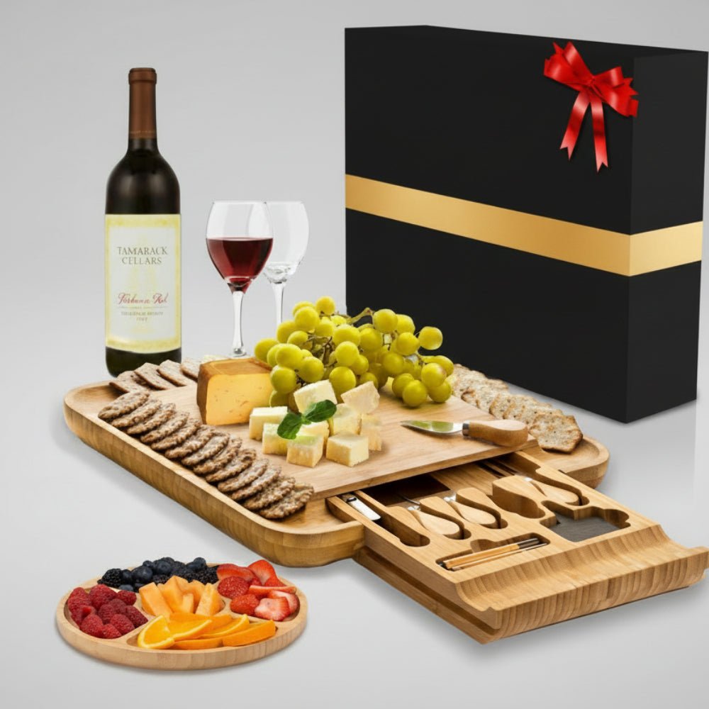 Deluxe Wooden Cheese Board Set with Storage
