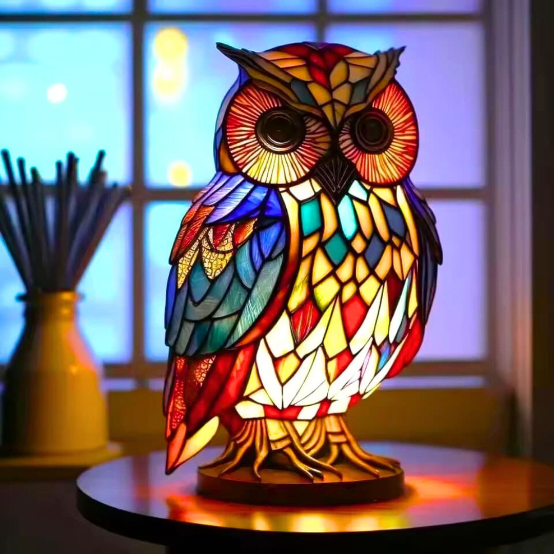Colorful Glass Owl Desk Lamp - SweetyGem