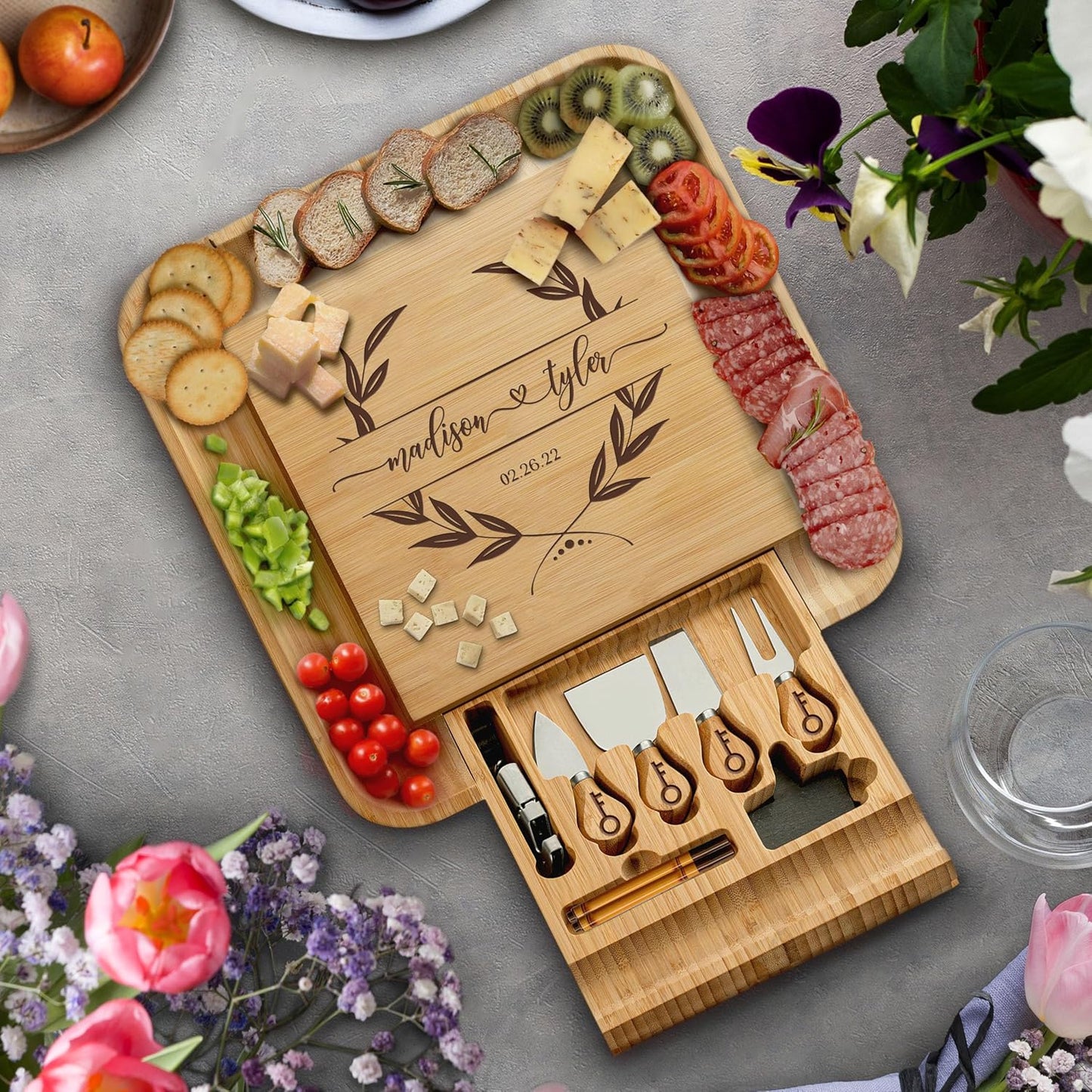 Deluxe Wooden Cheese Board Set with Storage