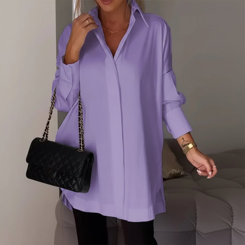 Relaxed Fit Women's Long Sleeve Button Front Shirt