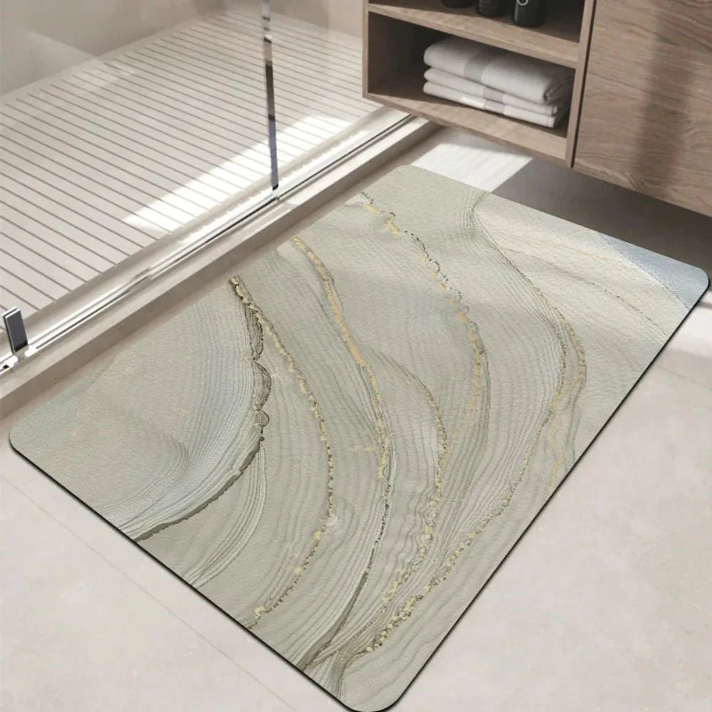 Waterproof Anti Slip Bathroom Rug Soft Marble Design Mat