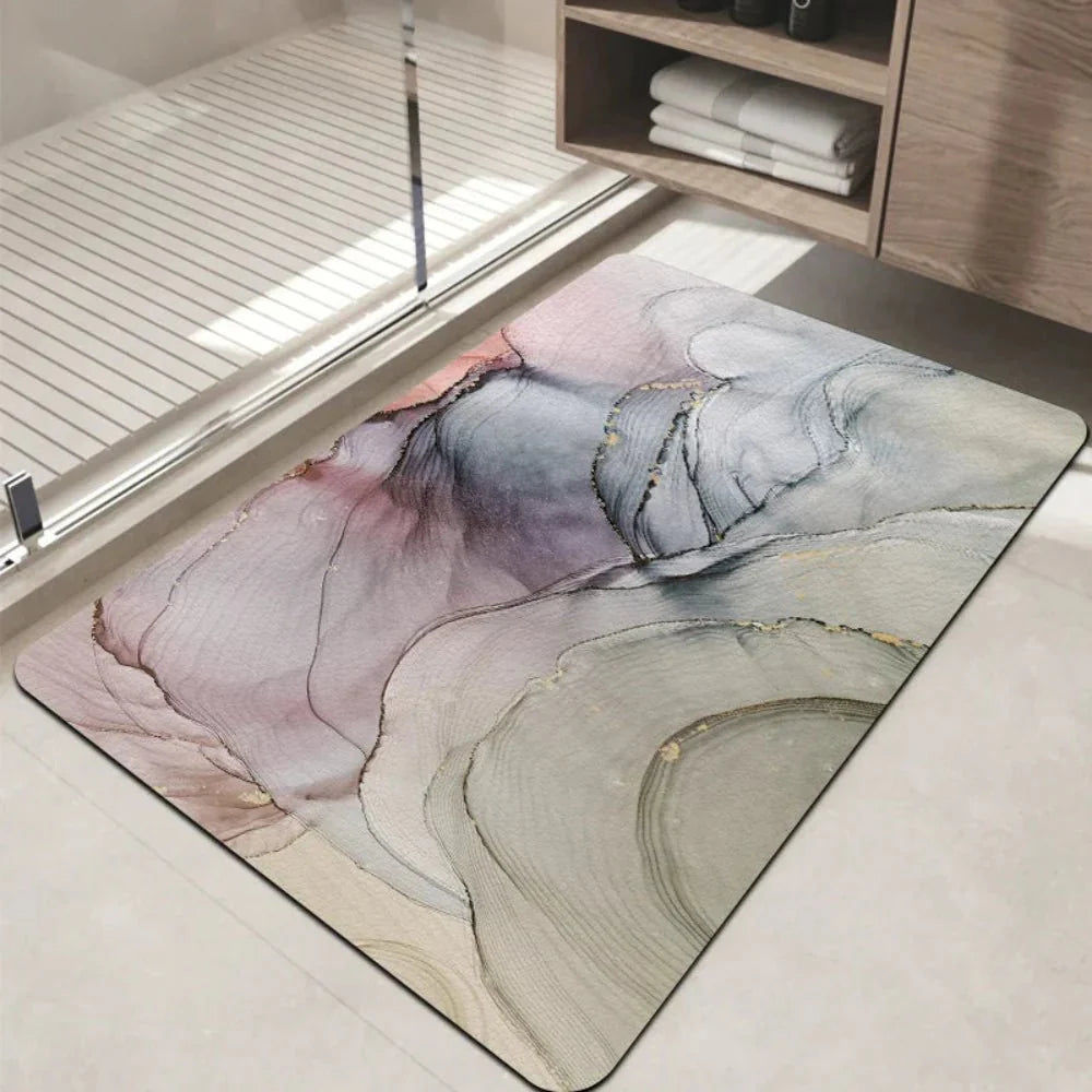 Waterproof Anti Slip Bathroom Rug Soft Marble Design Mat
