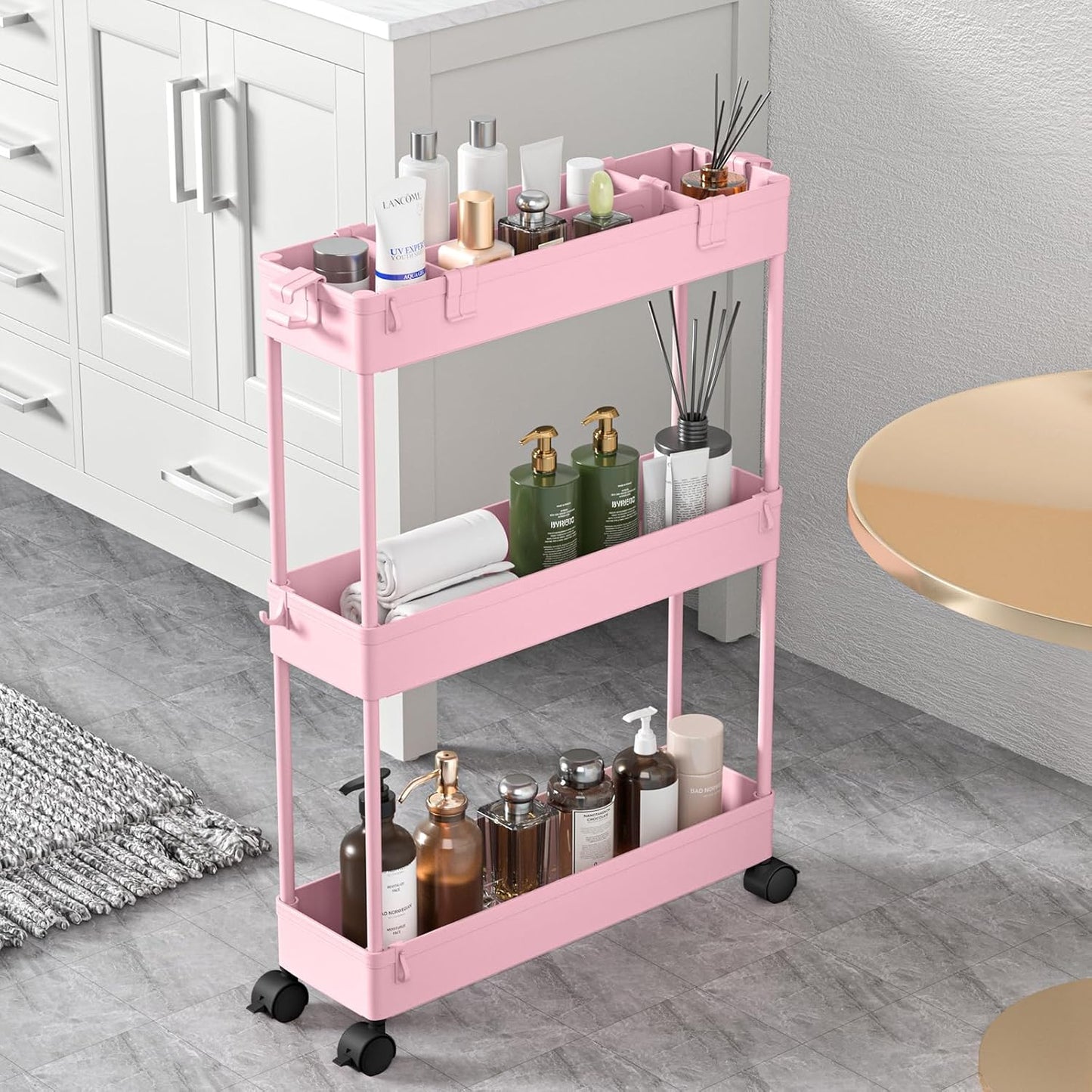 Compact 3 Shelf Mobile Storage Cart for Kitchen Bathroom