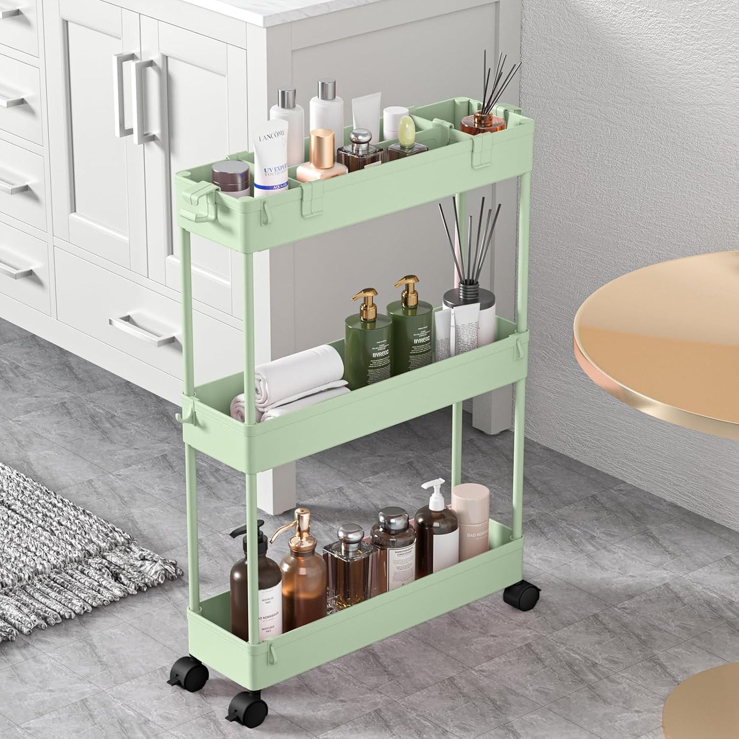 Compact 3 Shelf Mobile Storage Cart for Kitchen Bathroom