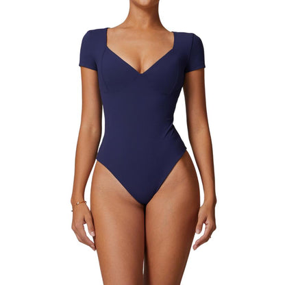 Women's V Neck Bodysuit Short Sleeve
