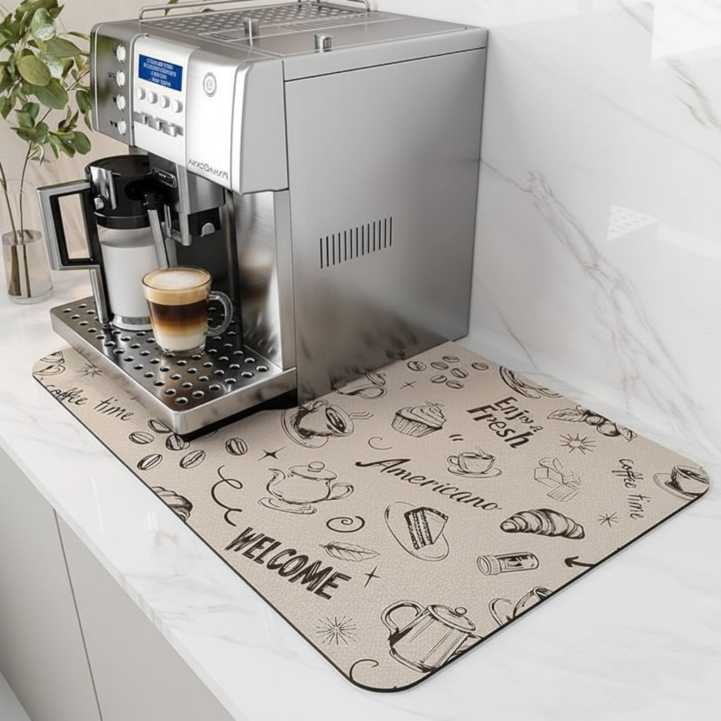 Waterproof Coffee Station Mat Fast Drying Spill Resistant Easy Clean