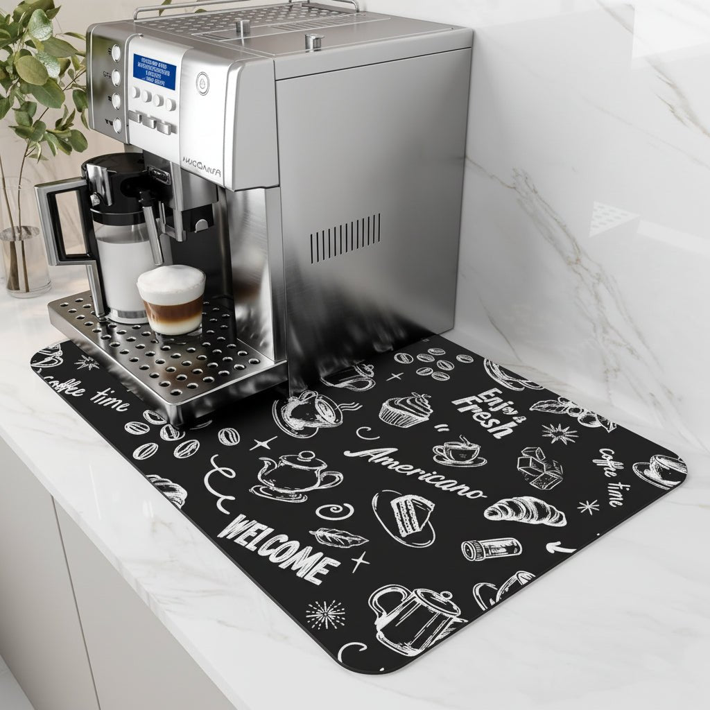 Waterproof Coffee Station Mat Fast Drying Spill Resistant Easy Clean