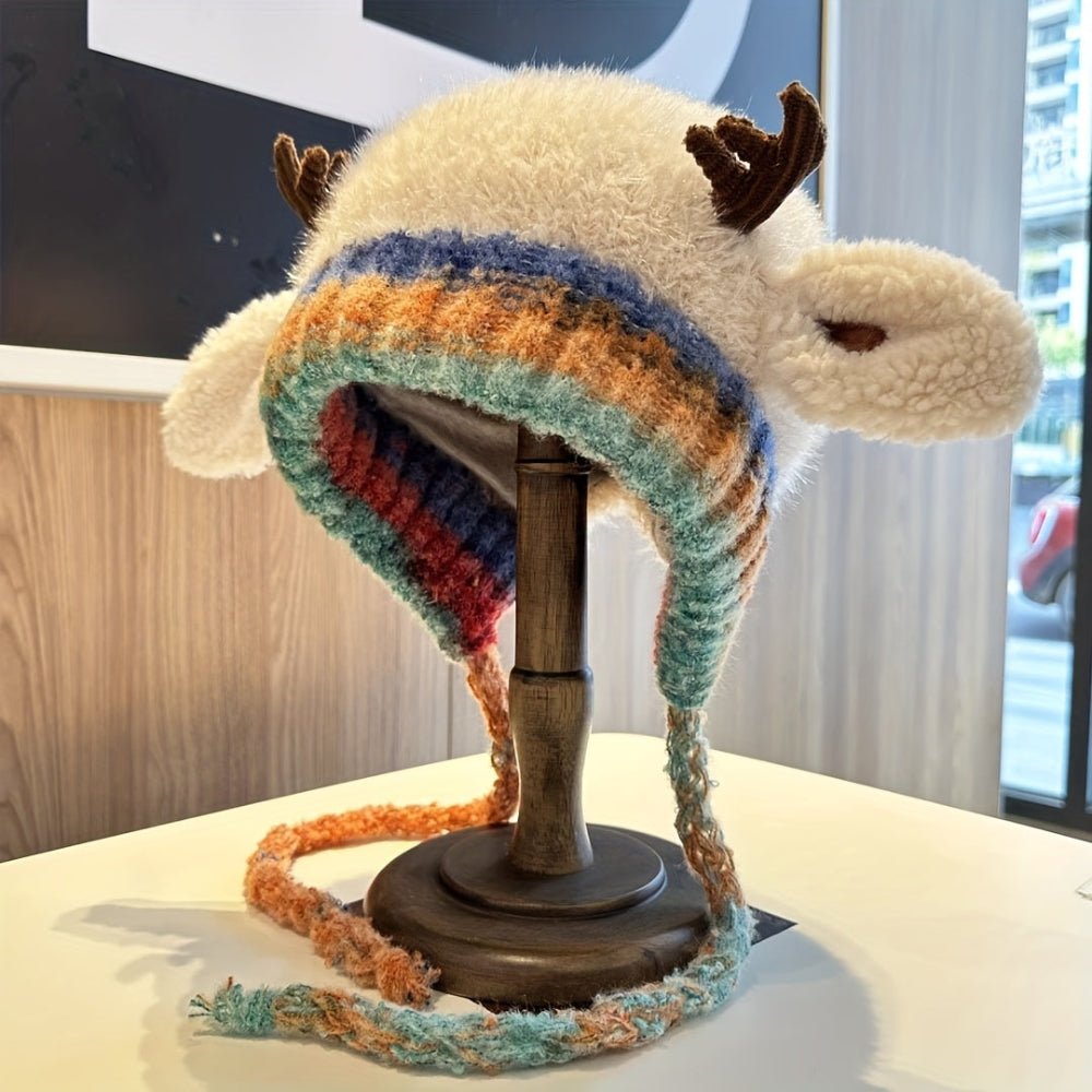 Warm Reindeer Knitted Winter Beanie Hat - SweetyGem