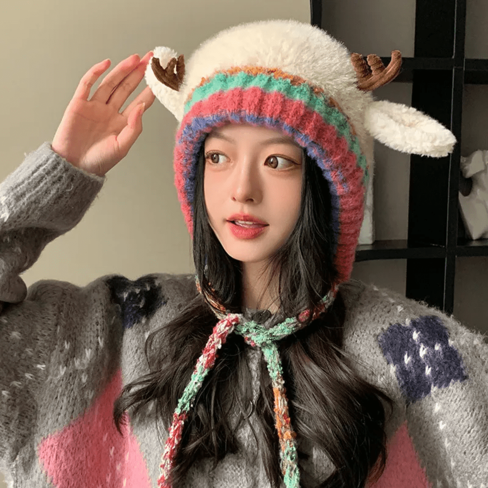 Warm Reindeer Knitted Winter Beanie Hat