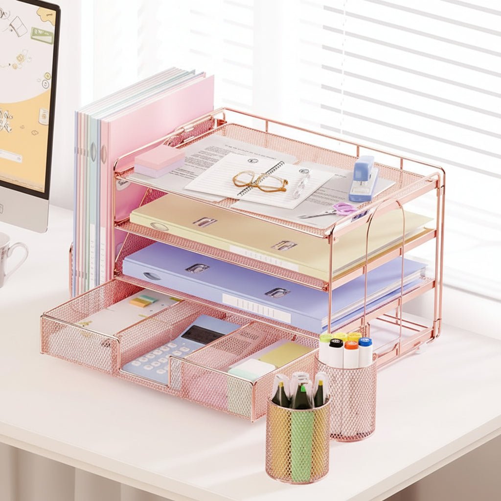 Compact 3 Tier Office Desk Storage Organizer Tray
