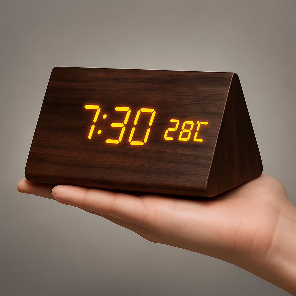 Smart Wood LED Alarm Clock with Adjustable Brightness Display - SweetyGem