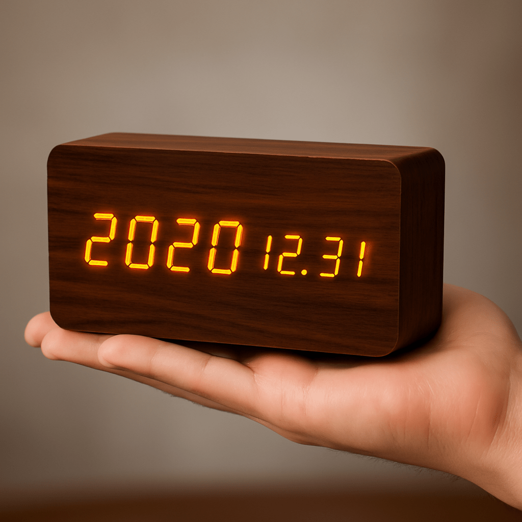 Smart Wood LED Alarm Clock with Adjustable Brightness Display