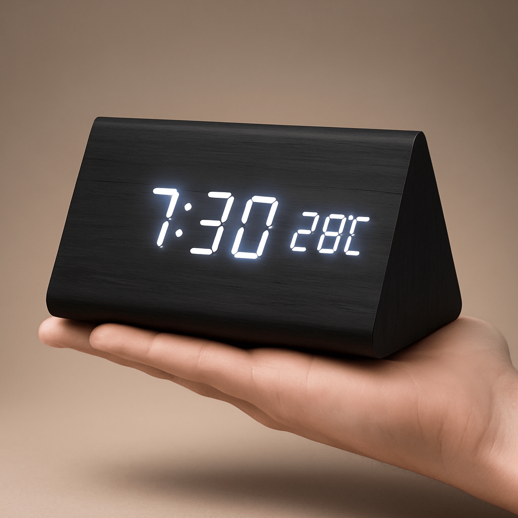 Smart Wood LED Alarm Clock with Adjustable Brightness Display