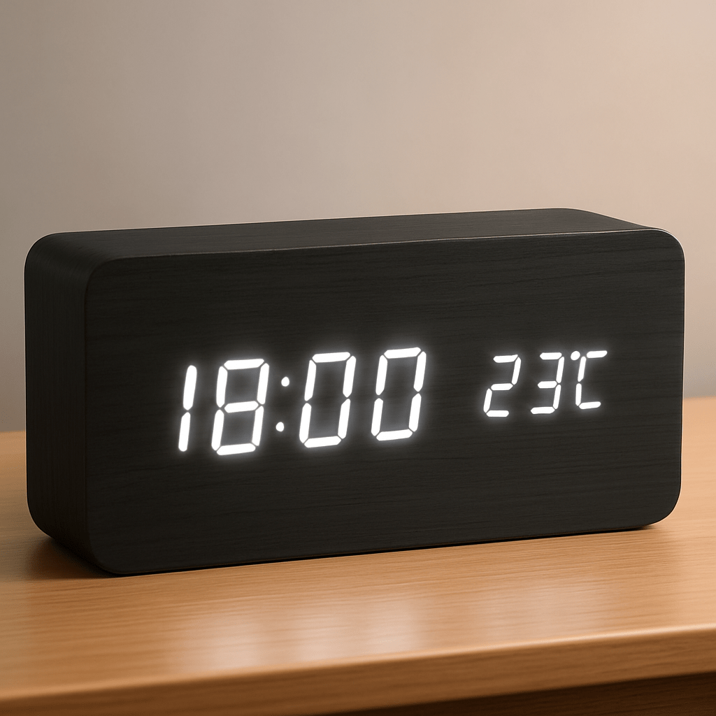 Smart Wood LED Alarm Clock with Adjustable Brightness Display