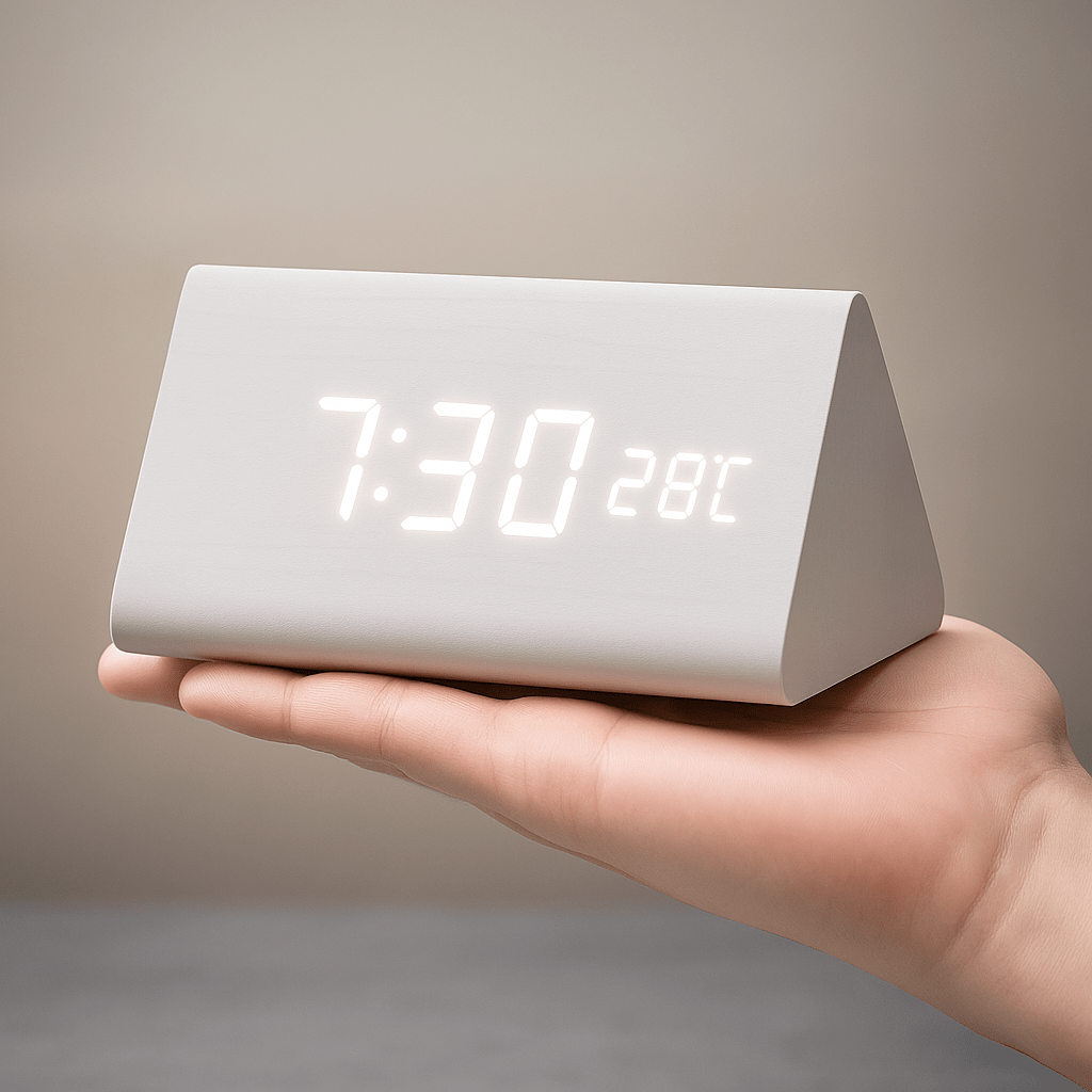 Smart Wood LED Alarm Clock with Adjustable Brightness Display