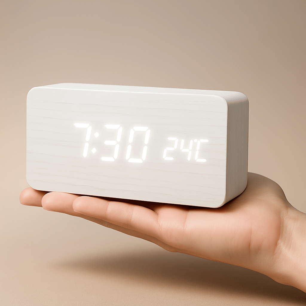 Smart Wood LED Alarm Clock with Adjustable Brightness Display