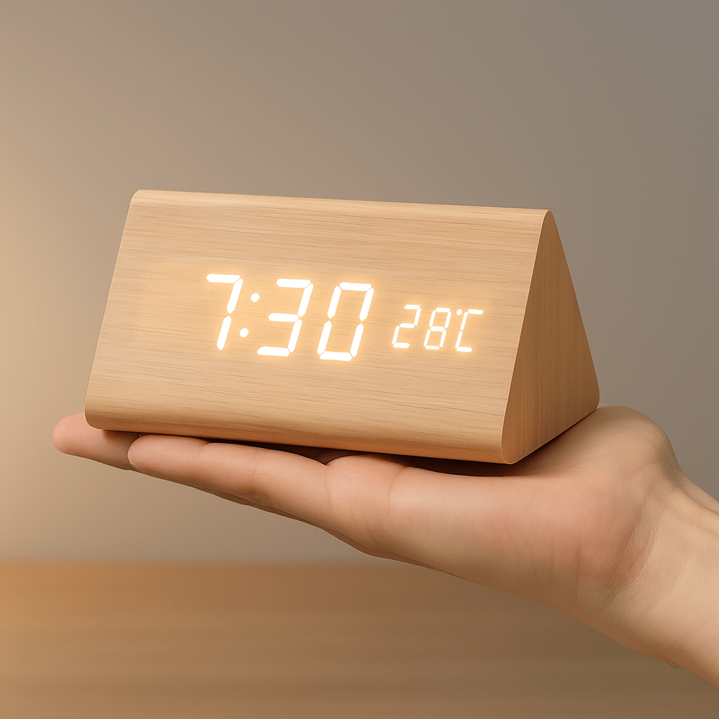 Smart Wood LED Alarm Clock with Adjustable Brightness Display