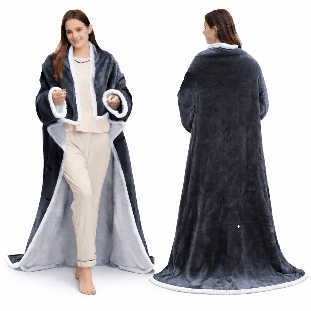 Cozy Wearable Fleece Blanket with Warm Sleeves - SweetyGem