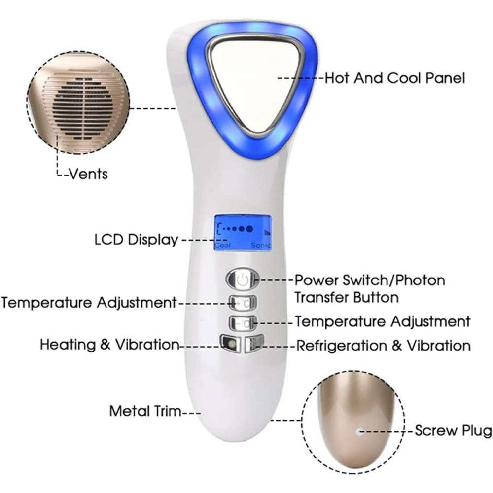 Facial Ultrasonic LED Hot Cold Massager Hammer